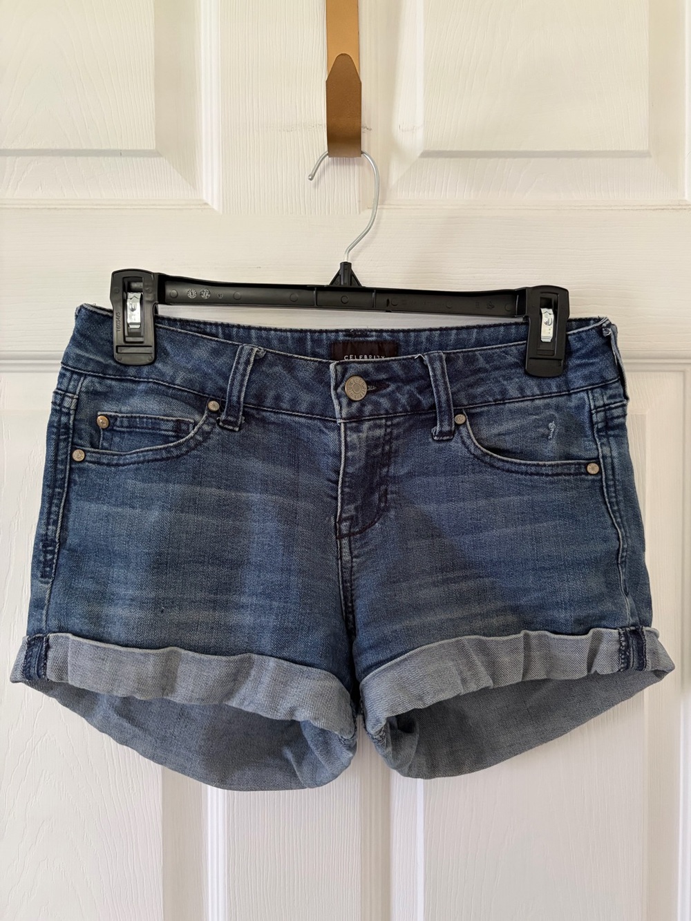 Celebrity Pink Dark Blue Rolled Hem Denim Shorts